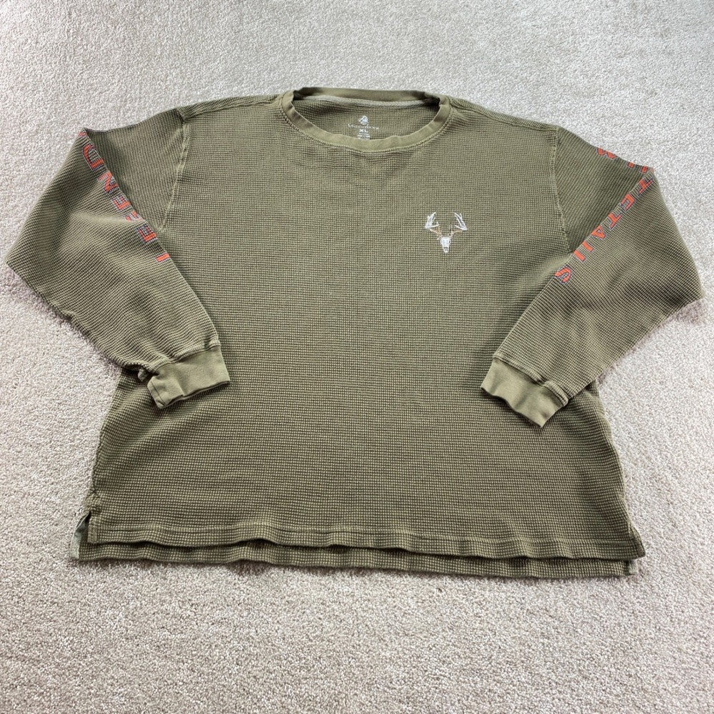 Legendary Whitetails Olive Green Waffle Long Sleeve Tee with Red Sleeve Logo
